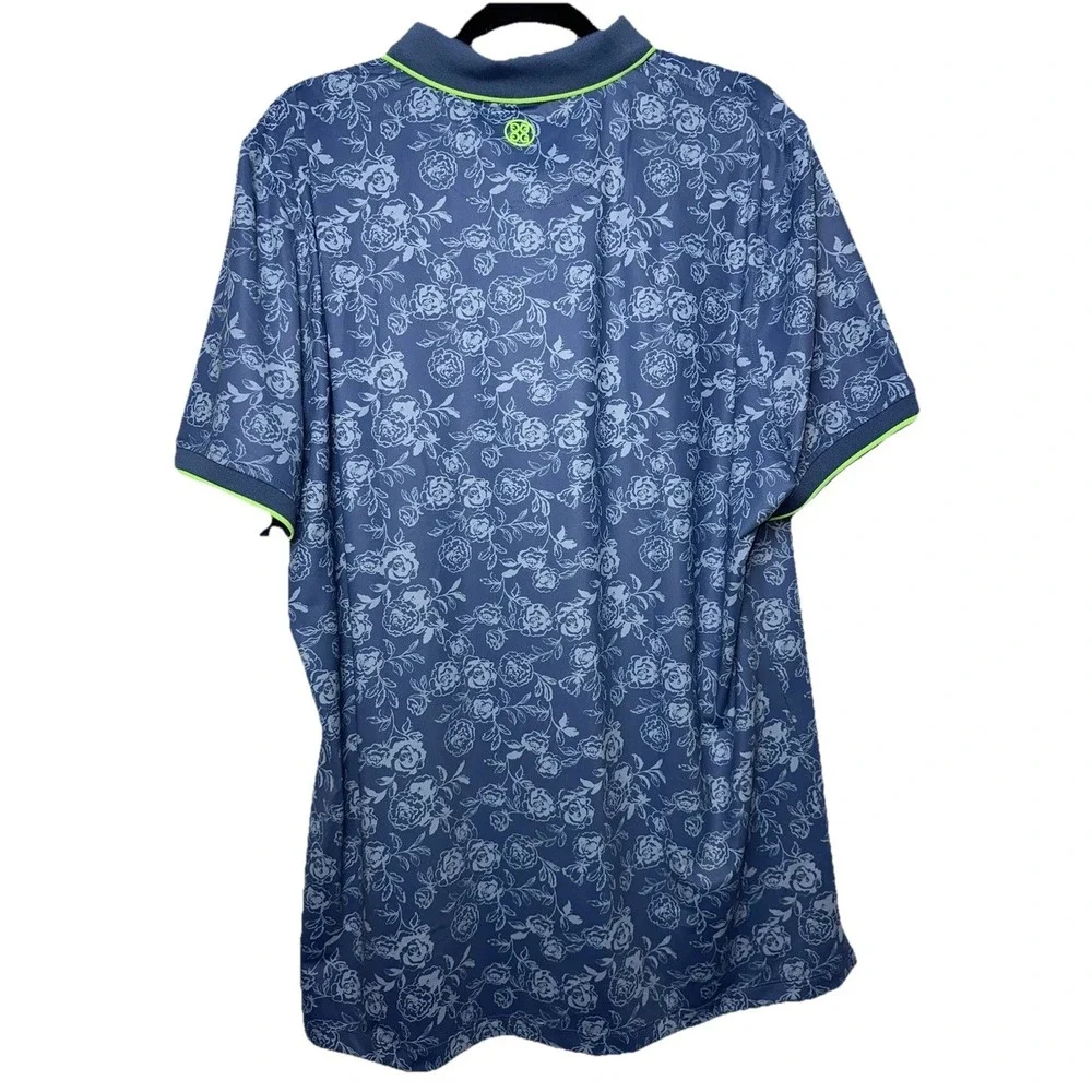 New G/Fore Large Golf Polo Peony Sketch Tech Jersey Floral Print Slate‎ Blue